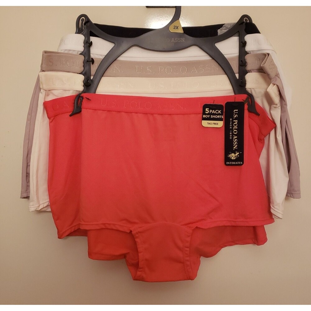 U.S. Polo Assn. Womens Boyshort Panties Set of 5 Size 2X Comfy Tag-Free Soft NWT
